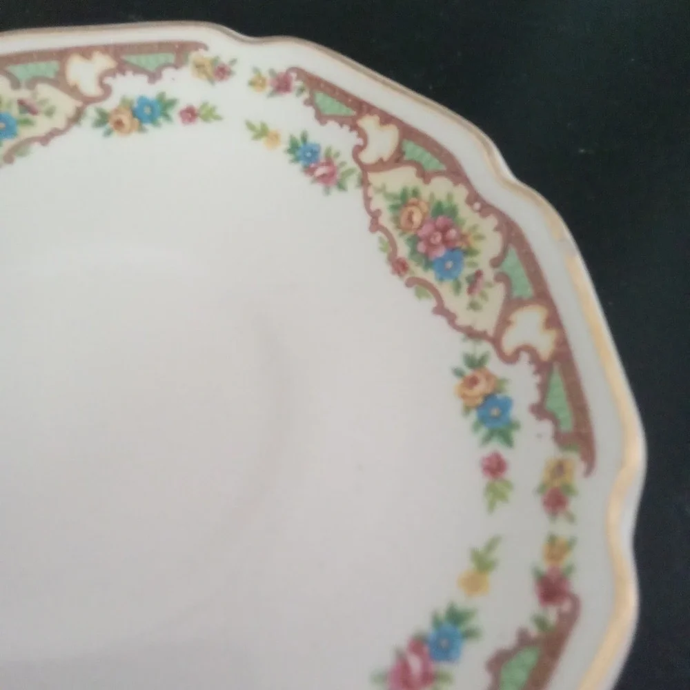 Vintage Floral Porcelain Teacup and Saucer Set Gold Rim Scalloped Edge White